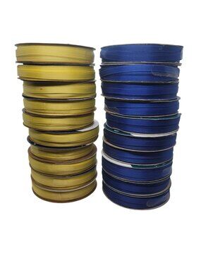 Straight Edge Ribbons 20 Spools Polyester Blue Yellow Craft Supplies NEW Lot P
